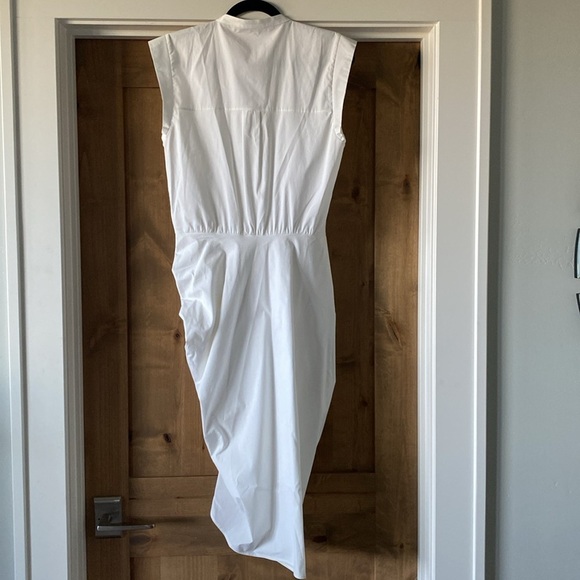Veronica Beard Ruched Shirt Dress Womens Size 8 Cotton Midi contemporary White - Picture 10 of 12